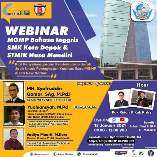 
					STMIK Nusa Mandiri & Musyawarah Guru Mata Pelajaran (MGMP)  Berbagi Tips Tingkatkan  PJJ di Era News Normal