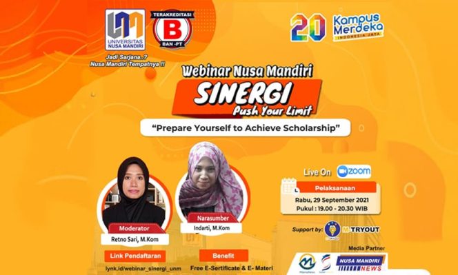 
					Universitas Nusa Mandiri Ajak Maba Untuk Ikut Webinar Sinergi Demi Meraih Beasiswa
