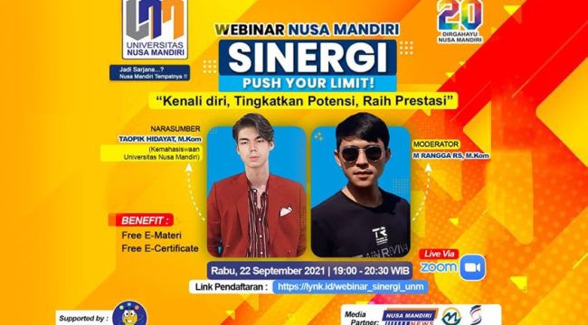 Foto : Flayer Webinar Nusa Mandiri Sinergi Bidang Kemahasiswaan