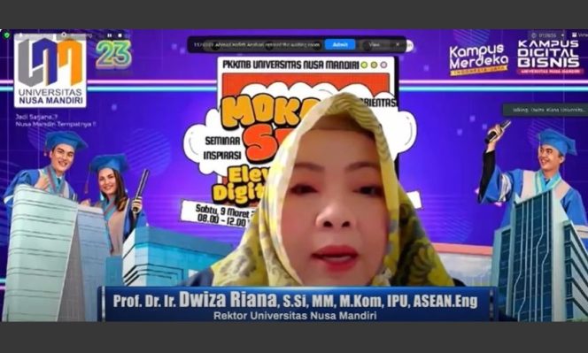 
					Rektor Universitas Nusa Mandiri Imbau Mahasiswa Baru 2023/2024 Siap Jadi Generasi Emas 2045