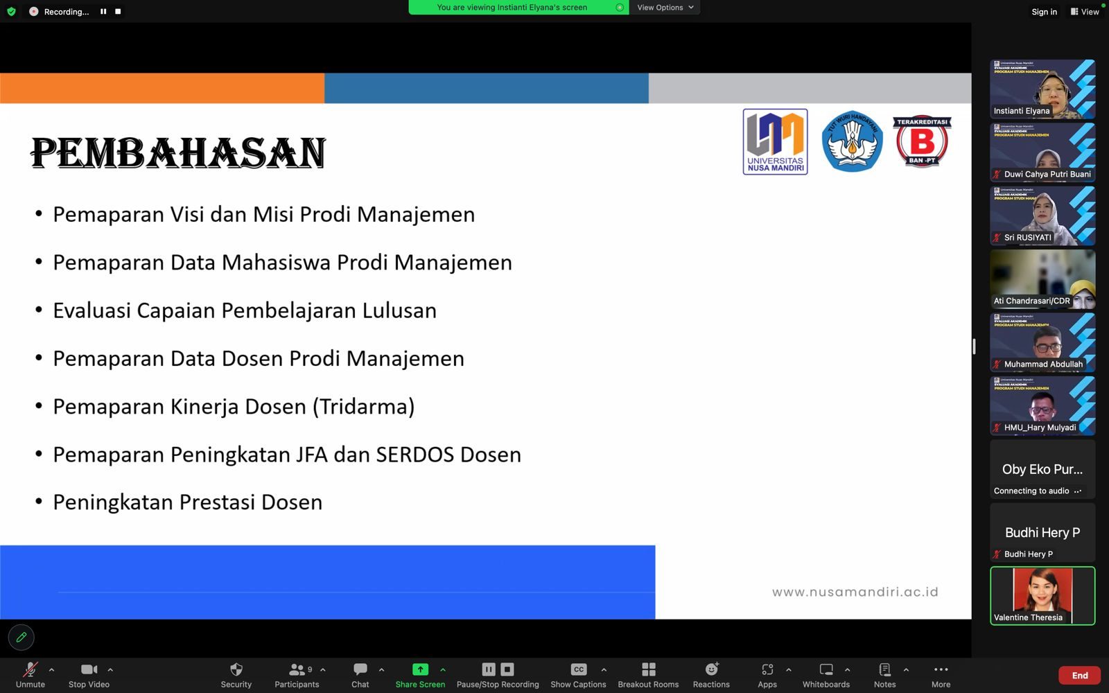 Evaluasi Akademik Prodi Manajemen Universitas Nusa Mandiri