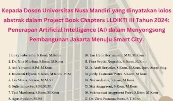 17 Dosen Universitas Nusa Mandiri Lolos Abstrak Program Book Chapters LLDIKTI Wilayah III Tahun 2024