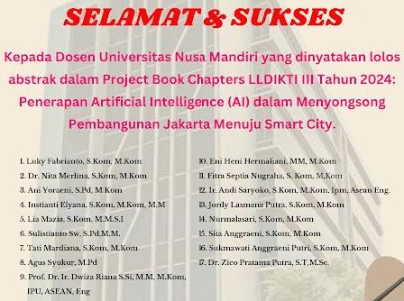 17 Dosen Universitas Nusa Mandiri Lolos Abstrak Program Book Chapters LLDIKTI Wilayah III Tahun 2024