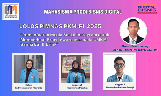 
					Mahasiswa Universitas Nusa Mandiri Lolos PIMNAS 2025 dengan Inovasi Digital untuk UMKM