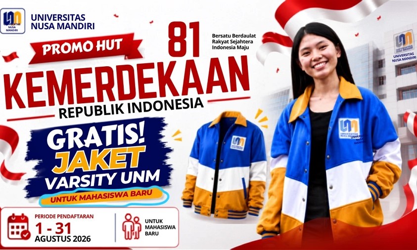 Sambut HUT RI, Universitas Nusa Mandiri Bagikan Jaket Varsity Gratis untuk Mahasiswa Baru Universitas Nusa Mandiri Bagikan Jaket Varsity Gratis
