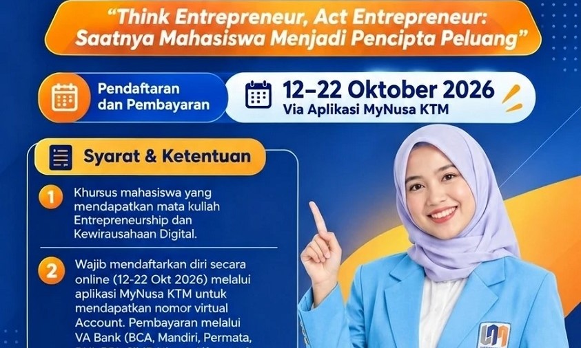 UNM Buka Pendaftaran Seminar Wajib Kewirausahaan 2026 Melalui MyNusa KTM UNM Buka Pendaftaran Seminar Wajib Kewirausahaan 2026